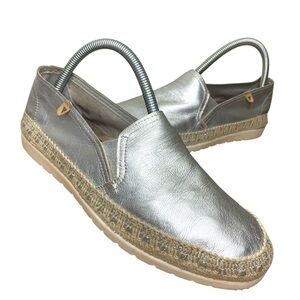 Verbenas Spain Leather Slip-On Espadrille Flat Metallic Silver Sz 39 Comfy Shoes